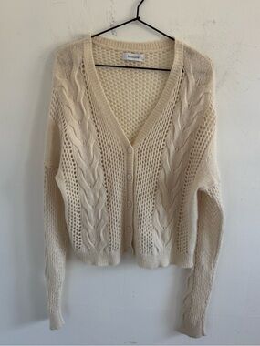 NAADAM Ivory Airy Cable Knit Wool Cashmere Cardigan M